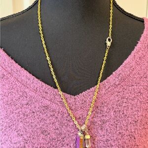 Gold Chain Necklace with Purple and Pink Crystal Pendant